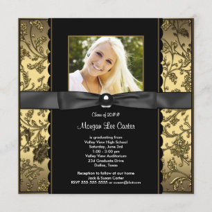Black and Gold Photo Graduation Invitation