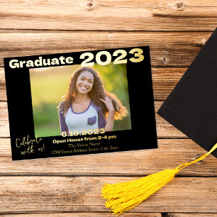 Black and Gold Photo Graduation Invitation Card