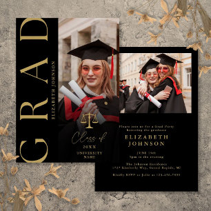 Black And Gold Photo Law School Graduation Party Invitation
