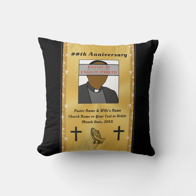 Black and Gold Photo Pastor Anniversary Gifts Cushion (Front)