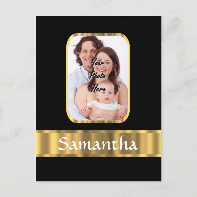 Black and gold photo template postcard (Front)