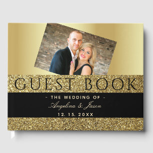 Black and Gold Photo Wedding Guest Book