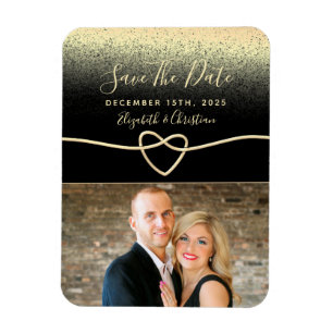 Black and Gold Photo Wedding Save The Date Magnet