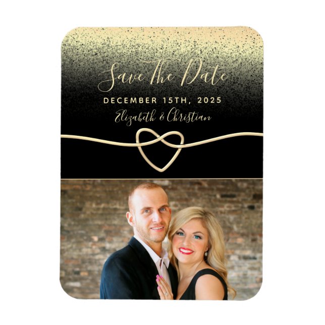 Black and Gold Photo Wedding Save The Date Magnet (Vertical)