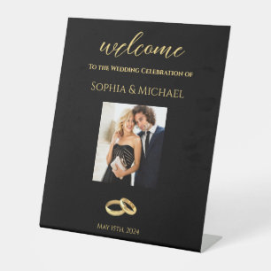 Black and Gold-Photo Wedding-Table Sign- Pedestal Sign