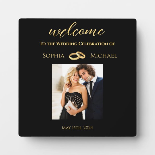 Black and Gold-Photo Wedding-Table Sign- Plaque (Front)