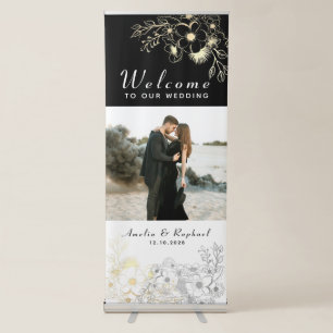 Black and Gold Photo Wedding Welcome Retractable Banner