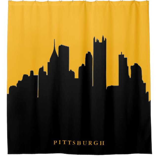 Black and Gold Pittsburgh City Skyline View Shower Curtain (Front)