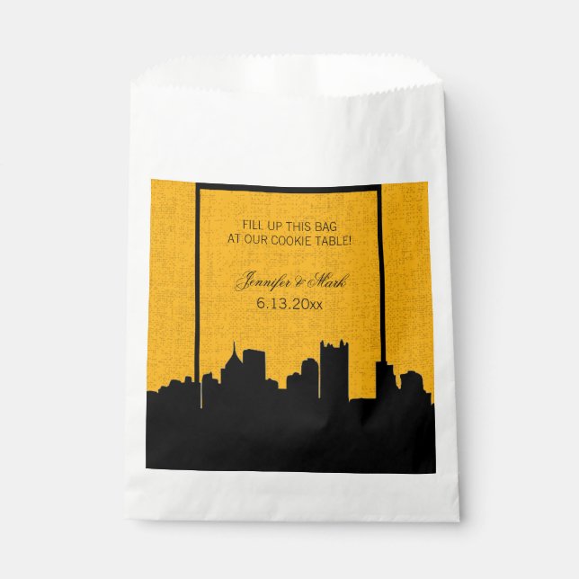 Black and Gold Pittsburgh Wedding Cookie Table Favour Bags (Front)