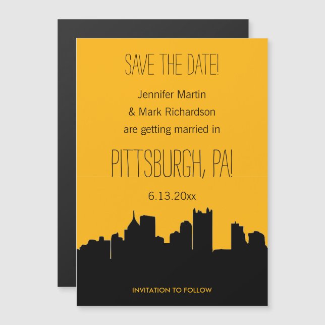 Black and Gold Pittsburgh Wedding Save the Date Magnetic Invitation (Front/Back)