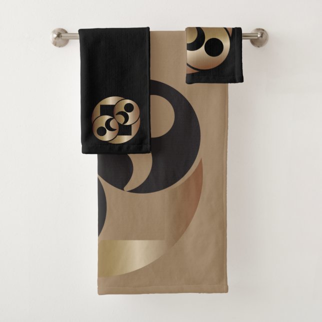Black and Gold Planets Moon Bath Towel Set (Insitu)