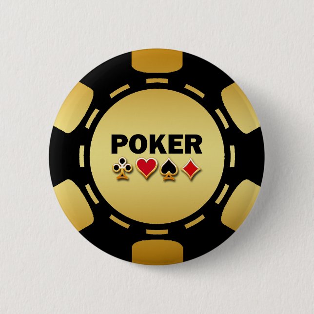 BLACK AND GOLD POKER CHIP 6 CM ROUND BADGE (Front)