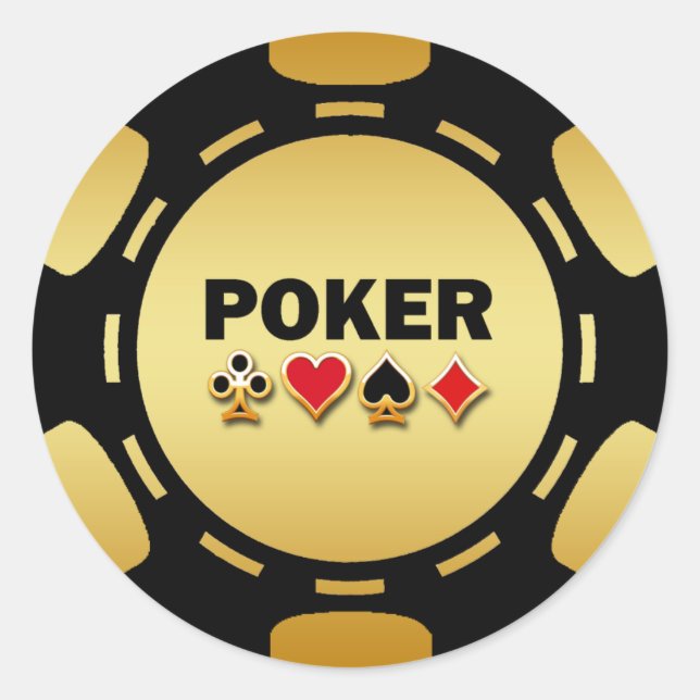 BLACK AND GOLD POKER CHIP CLASSIC ROUND STICKER (Front)
