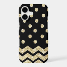 Black and Gold Polka Dot and Chevron iPhone 7 Case