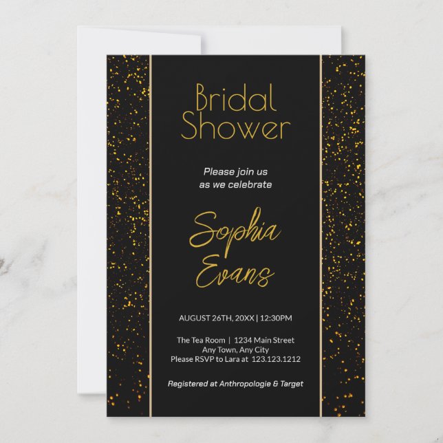 Black and Gold Polka Dot Bridal Shower Invitation (Front)
