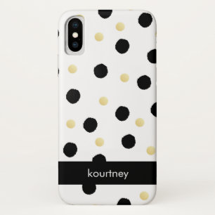 Black and Gold Polka Dots Monogram iPhone X Case
