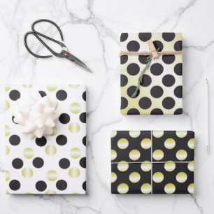 Black and gold polka dots wrapping paper sheet