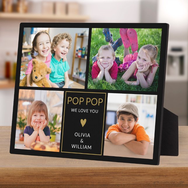 Black And Gold Pop Pop We Love You 4 Photo Collage Plaque (Creator Uploaded)