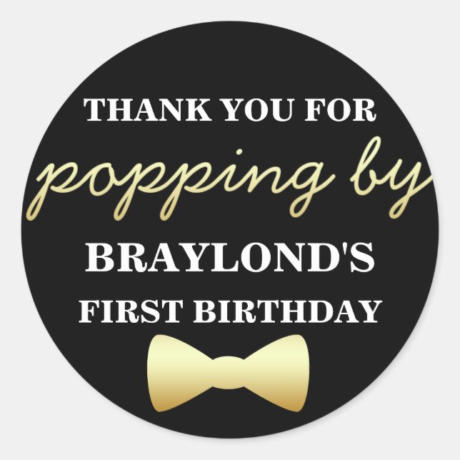 Black and Gold Popcorn Sticker with Bow Tie (Front)
