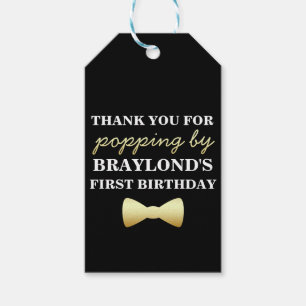 Black and Gold Popcorn Tags with Bow Tie