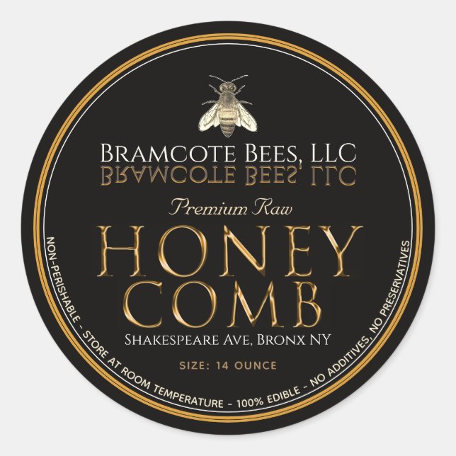 Black and Gold Premium Honeycomb Label Vintage Bee (Front)