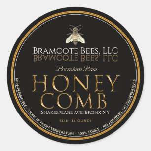 Black and Gold Premium Honeycomb Label Vintage Bee
