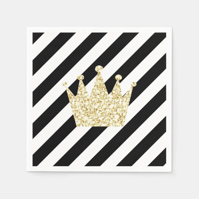 Black and Gold Prince Crown Napkins (Front)
