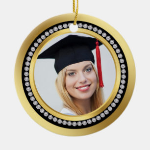 Black and gold, printed diamonds Graduation Ceramic Tree Decoration