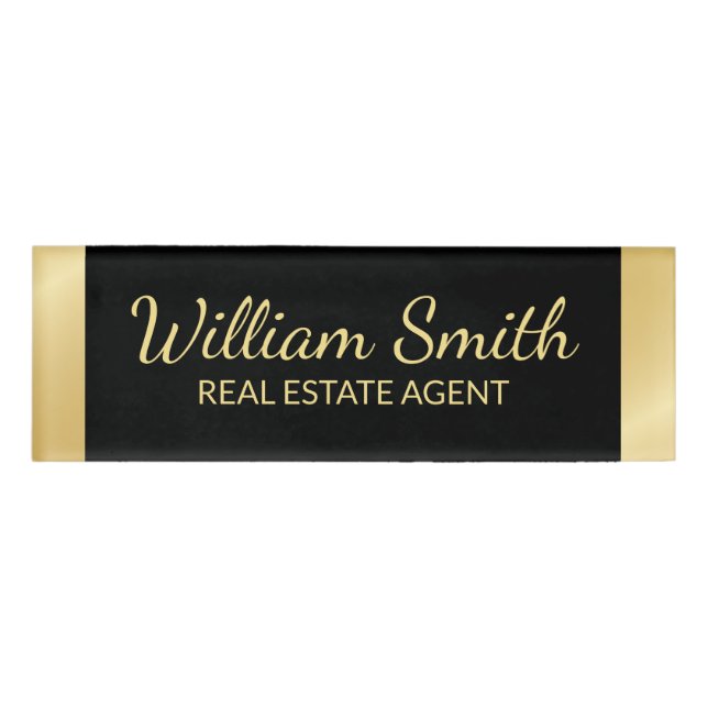 Black and Gold Professional Personalised Name Tag (Front)