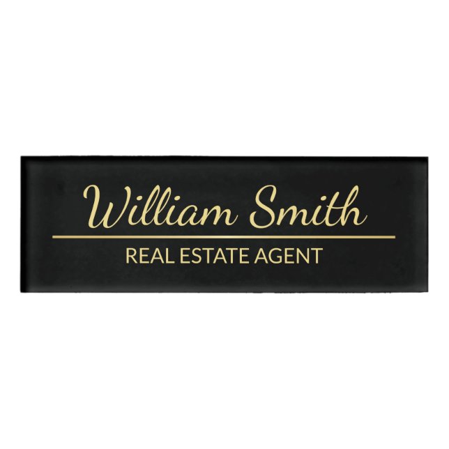 Black and Gold Professional Personalised Name Tag (Front)