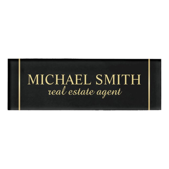 Black and Gold Professional Personalised  Name Tag (Front)