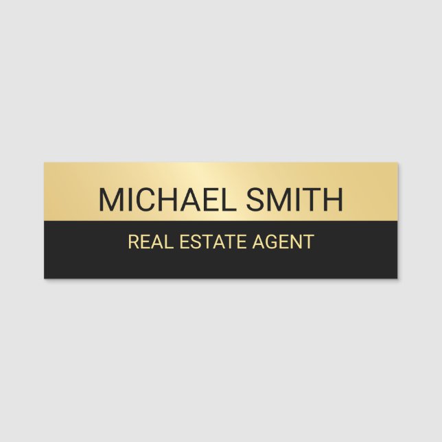 Black and Gold Professional Personalised Name Tag (Front)