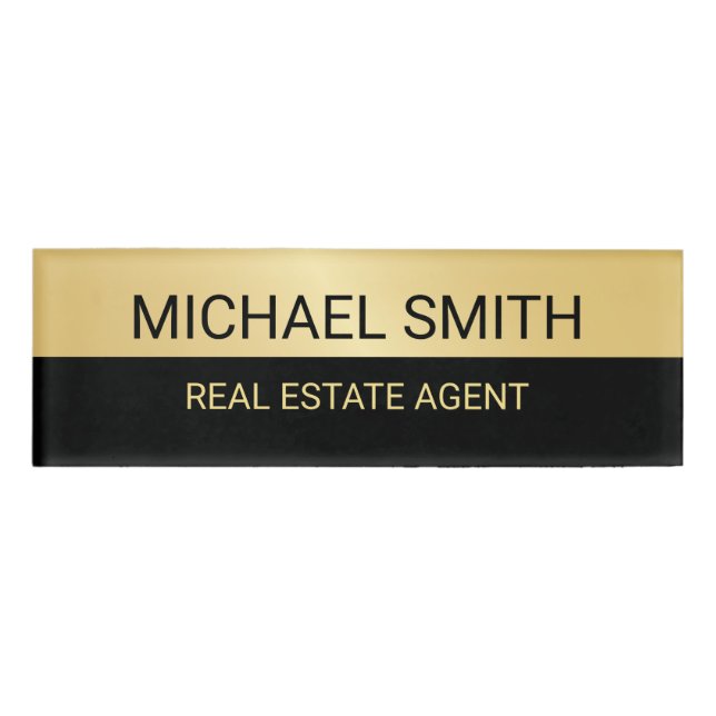 Black and Gold Professional Personalised Name Tag (Front)