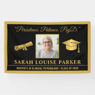 Black And Gold PsyD Quote Photo Graduation 2025 Banner