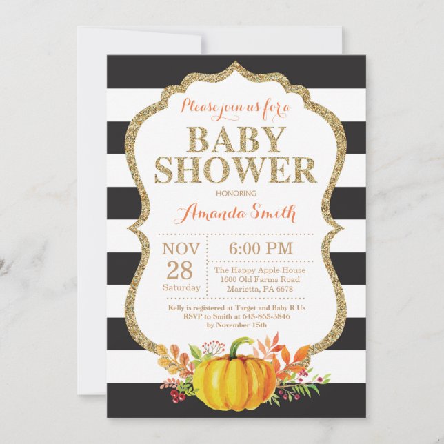 Black and Gold Pumpkin Baby Shower Invitation (Front)
