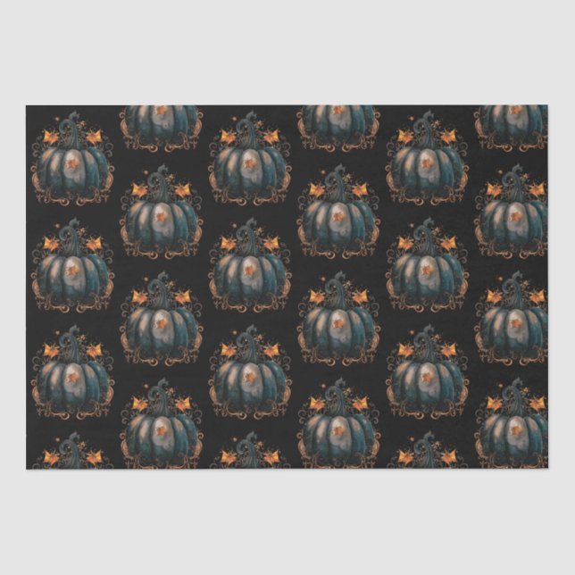 Black and Gold Pumpkin Leaves Pattern Halloween Tissue Paper (Front)