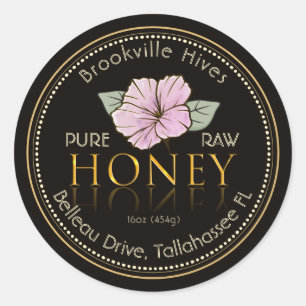 Black and Gold Pure Raw Honey Label Flower Pink