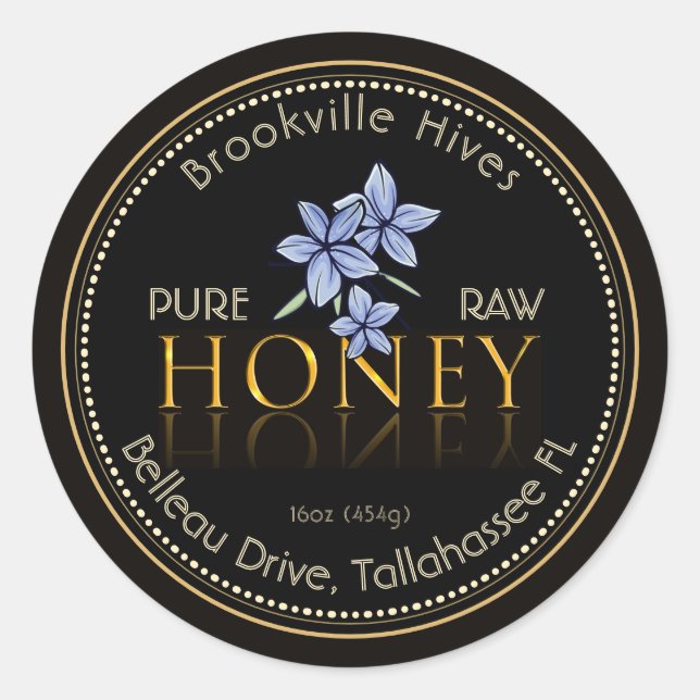 Black and Gold Pure Raw Honey Label Flower Purple (Front)