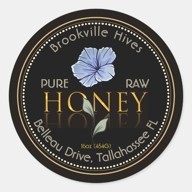 Black and Gold Pure Raw Honey Label Flower Purple (Front)