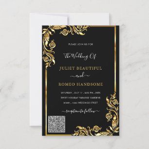 Black and Gold QR Code Wedding Invitation Template