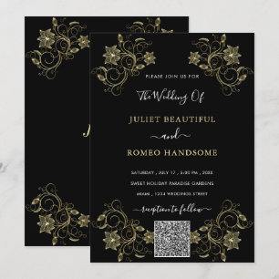 Black and Gold QR Code Wedding Invitation Template