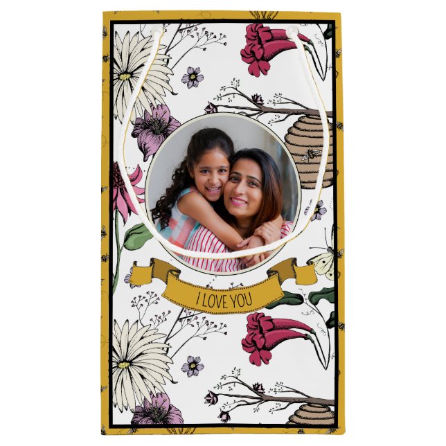 Black and Gold Queen Bee Mothers Day Photo  Small Gift Bag (Back)