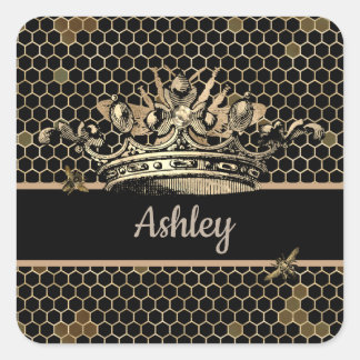 Black and Gold Queen Bee Square Sticker