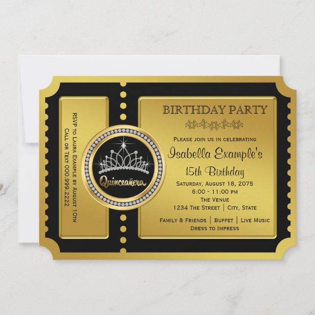 Black and Gold Quinceanera Birthday Party Invitation (Front)