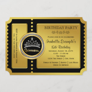 Black and Gold Quinceanera Birthday Party Invitation