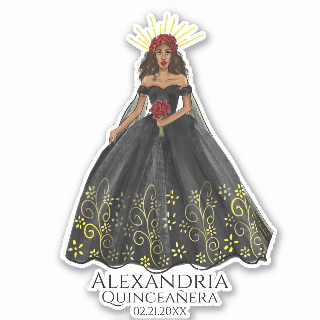 Black and Gold Quinceanera Dress Sticker (Front)