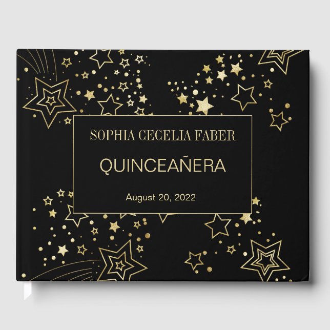 Black and Gold Quinceanera Guest Book (Front)