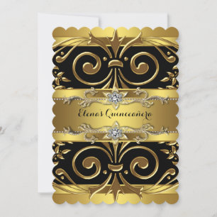 Black and Gold Quinceanera Invitation