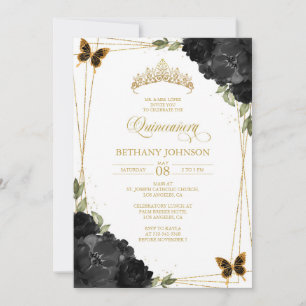 Black and Gold Quinceañera Invitation