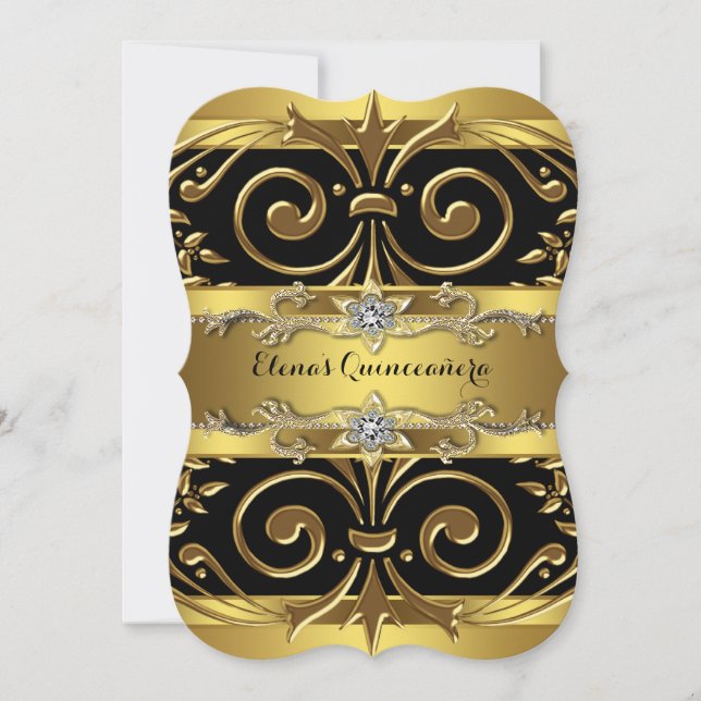 Black and Gold Quinceanera Invitation (Front)